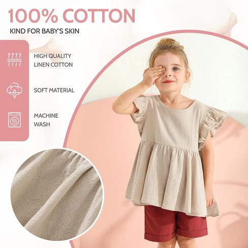 SYNPOS طفل رضيع الفتيات وتتسابق مجموعة ملابس أنيقة القطن الكتان كشكش الرسن فساتين بلا أكمام الاطفال الصيف فستان الشمس in Kuwait