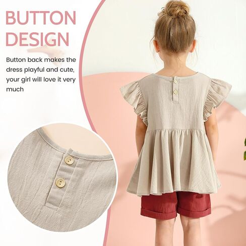 SYNPOS طفل رضيع الفتيات وتتسابق مجموعة ملابس أنيقة القطن الكتان كشكش الرسن فساتين بلا أكمام الاطفال الصيف فستان الشمس in Kuwait