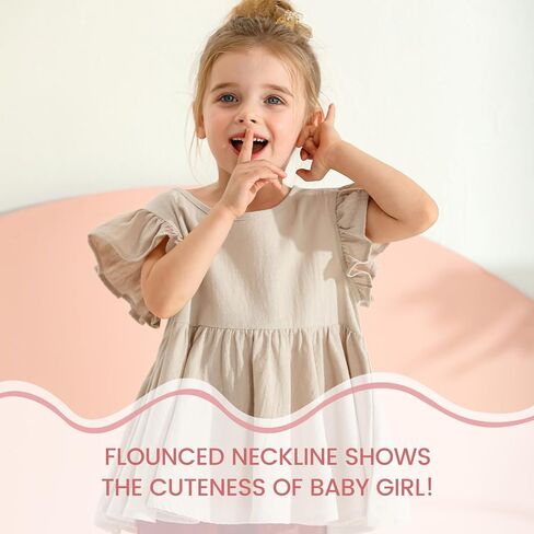 SYNPOS طفل رضيع الفتيات وتتسابق مجموعة ملابس أنيقة القطن الكتان كشكش الرسن فساتين بلا أكمام الاطفال الصيف فستان الشمس in Kuwait