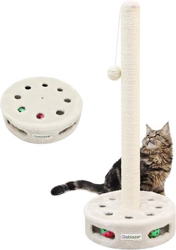 SCT31 عمود خدش كبير للقطط مقاس 31.89 بوصة، خدش لطيف من حبل السيزال مع كرات مسار تفاعلية قطيفة، خدش صندوق مشغول للقطط الصغيرة والبالغة، بيج in Kuwait