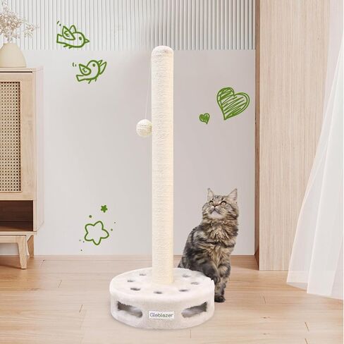 SCT31 عمود خدش كبير للقطط مقاس 31.89 بوصة، خدش لطيف من حبل السيزال مع كرات مسار تفاعلية قطيفة، خدش صندوق مشغول للقطط الصغيرة والبالغة، بيج in Kuwait