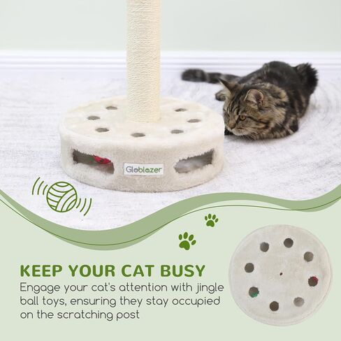 SCT31 عمود خدش كبير للقطط مقاس 31.89 بوصة، خدش لطيف من حبل السيزال مع كرات مسار تفاعلية قطيفة، خدش صندوق مشغول للقطط الصغيرة والبالغة، بيج in Kuwait