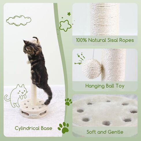 SCT31 عمود خدش كبير للقطط مقاس 31.89 بوصة، خدش لطيف من حبل السيزال مع كرات مسار تفاعلية قطيفة، خدش صندوق مشغول للقطط الصغيرة والبالغة، بيج in Kuwait