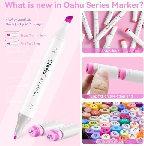 Ohuhu Alcohol Markers 48 Pastel Colors- Double Tipped Art Marker Set for Artists Adults Coloring Sketching Illustration - Chisel & Fine Dual Tips - Oahu of Ohuhu Markers - Alcohol-based Refillable Ink in Saudi Arabia