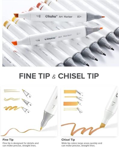 Ohuhu Alcohol Markers 48 Pastel Colors- Double Tipped Art Marker Set for Artists Adults Coloring Sketching Illustration - Chisel & Fine Dual Tips - Oahu of Ohuhu Markers - Alcohol-based Refillable Ink in Saudi Arabia