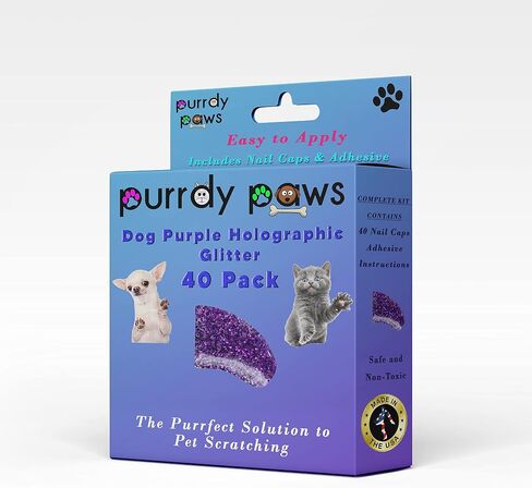 Purrdy Paws 40 عبوة من أغطية الأظافر الناعمة لمخالب الكلاب، أرجواني ثلاثي الأبعاد لامع مقاس XXL in Kuwait