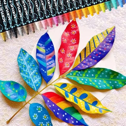 أقلام طلاء أكريليك 24 لونًا من WIWUE GUO، علامات طلاء أكريليك ذات طرف مزدوج مع طرف فرشاة وطرف رفيع، أقلام أكريليك للرسم الصخري، الخشب، الزجاج، السيراميك، القماش، الحرف اليدوية لصناعة اللوازم الفنية in Kuwait