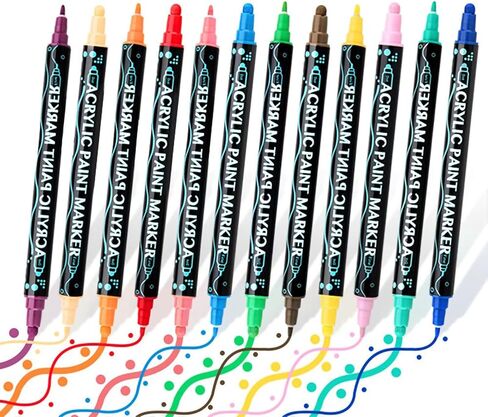 أقلام طلاء أكريليك 24 لونًا من WIWUE GUO، علامات طلاء أكريليك ذات طرف مزدوج مع طرف فرشاة وطرف رفيع، أقلام أكريليك للرسم الصخري، الخشب، الزجاج، السيراميك، القماش، الحرف اليدوية لصناعة اللوازم الفنية in Kuwait