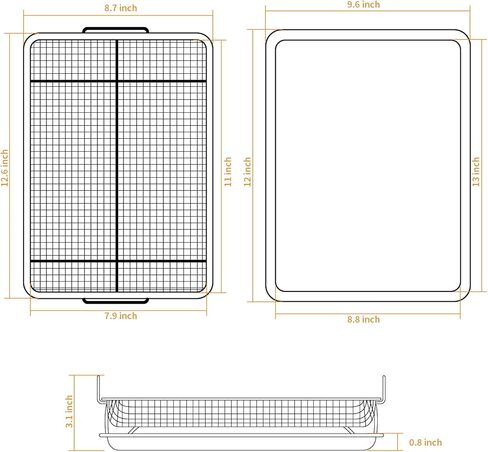 سلة مقلاة هوائية من الفولاذ المقاوم للصدأ مقاس 13 × 9.6 بوصة من Ingcebo للفرن، صينية فرن محمصة، سلة مقلاة هوائية للفرن الحراري، تبريد الخبز، مجموعة من قطعتين للبطاطس المقلية/لحم الخنزير المقدد/الدجاج (فضي) in Kuwait