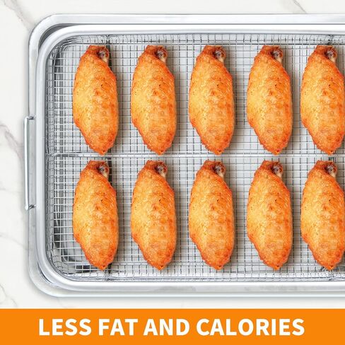 سلة مقلاة هوائية من الفولاذ المقاوم للصدأ مقاس 13 × 9.6 بوصة من Ingcebo للفرن، صينية فرن محمصة، سلة مقلاة هوائية للفرن الحراري، تبريد الخبز، مجموعة من قطعتين للبطاطس المقلية/لحم الخنزير المقدد/الدجاج (فضي) in Kuwait