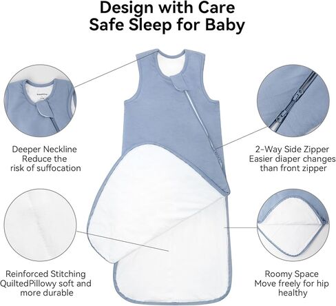 BubblePanda Rayon Made from Bamboo Sleep Sack 0-6 Months 2.5 Tog Soft Warm Quilted Toddler Sleeping Sack 3-6 Months for Infant Newborn Babies 2-Way Zipper Baby Wearable Blanket 0-3 Months in Kuwait