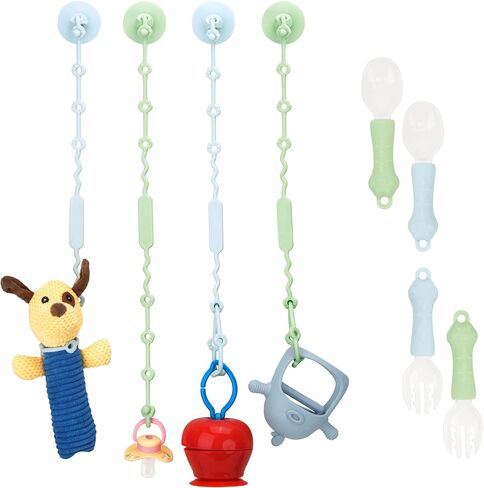 Silicone Toy Safety Strap Set, Straps + Spoon & Fork + Suction Cup in Saudi Arabia