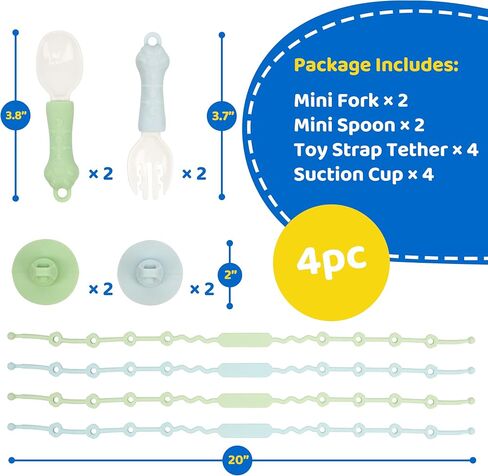Silicone Toy Safety Strap Set, Straps + Spoon & Fork + Suction Cup in Saudi Arabia