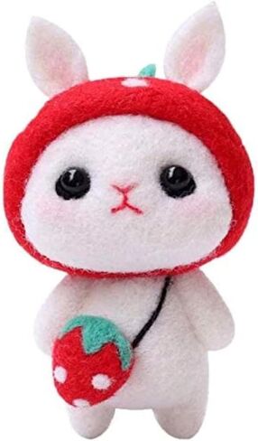 BAIWANLCH Needle Felting Kit Beginner Felt Animals Strawberry Bunny Felting Starter Wool Felting Kit Doll Making Supplies for Making DIY Felting Doll Craft in Kuwait