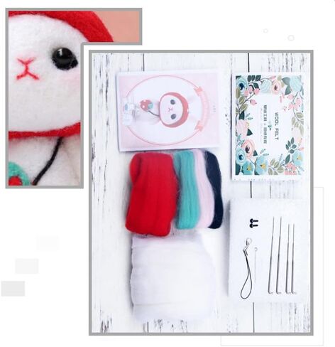 BAIWANLCH Needle Felting Kit Beginner Felt Animals Strawberry Bunny Felting Starter Wool Felting Kit Doll Making Supplies for Making DIY Felting Doll Craft in Kuwait