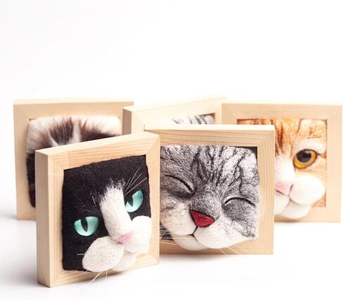 مجموعات التلبيد بالإبرة للمبتدئين، مجموعة أدوات الحياكة لإطارات صور رأس القط - ديكور جميل للقطط وشعر من الصوف للقطط من القطيفة لمشروع الحرف اليدوية DIY لهدايا عيد الميلاد وأعياد الميلاد (D) in Kuwait
