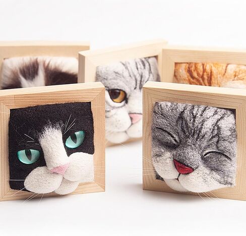 مجموعات التلبيد بالإبرة للمبتدئين، مجموعة أدوات الحياكة لإطارات صور رأس القط - ديكور جميل للقطط وشعر من الصوف للقطط من القطيفة لمشروع الحرف اليدوية DIY لهدايا عيد الميلاد وأعياد الميلاد (D) in Kuwait