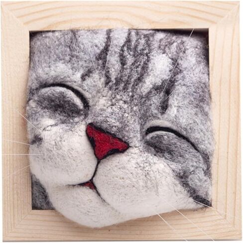 مجموعات التلبيد بالإبرة للمبتدئين، مجموعة أدوات الحياكة لإطارات صور رأس القط - ديكور جميل للقطط وشعر من الصوف للقطط من القطيفة لمشروع الحرف اليدوية DIY لهدايا عيد الميلاد وأعياد الميلاد (D) in Kuwait