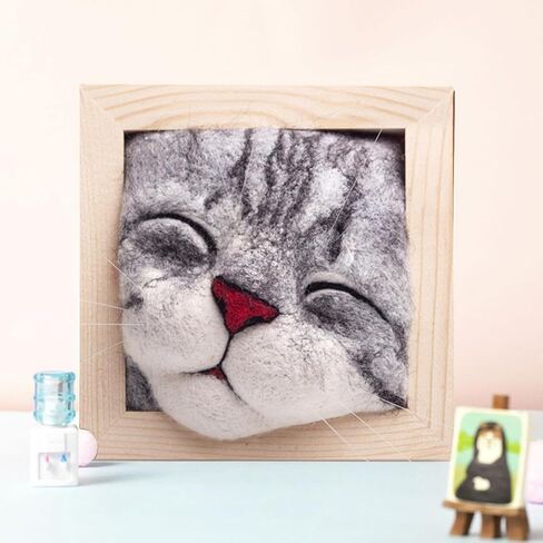 مجموعات التلبيد بالإبرة للمبتدئين، مجموعة أدوات الحياكة لإطارات صور رأس القط - ديكور جميل للقطط وشعر من الصوف للقطط من القطيفة لمشروع الحرف اليدوية DIY لهدايا عيد الميلاد وأعياد الميلاد (D) in Kuwait