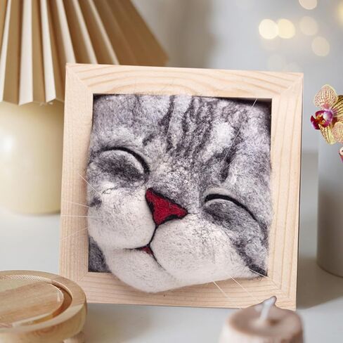 مجموعات التلبيد بالإبرة للمبتدئين، مجموعة أدوات الحياكة لإطارات صور رأس القط - ديكور جميل للقطط وشعر من الصوف للقطط من القطيفة لمشروع الحرف اليدوية DIY لهدايا عيد الميلاد وأعياد الميلاد (D) in Kuwait