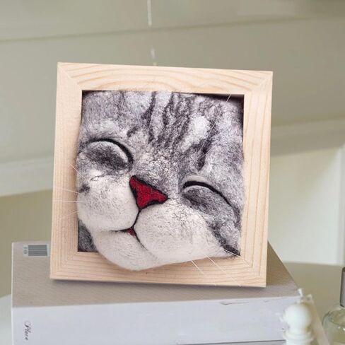 مجموعات التلبيد بالإبرة للمبتدئين، مجموعة أدوات الحياكة لإطارات صور رأس القط - ديكور جميل للقطط وشعر من الصوف للقطط من القطيفة لمشروع الحرف اليدوية DIY لهدايا عيد الميلاد وأعياد الميلاد (D) in Kuwait