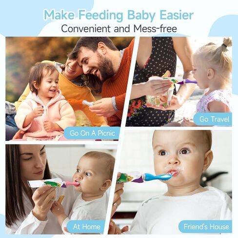 MORLIKE LIVING ملعقة كيس سيليكون مع حافظة واقية، ملعقة سيليكون لحقيبة الضغط، ملحق علوي لحقيبة طعام الأطفال، ملعقة توزيع طعام الأطفال للحقيبة القابلة لإعادة الملء خالية من الفوضى (مزيج، 6 عبوات) in Kuwait