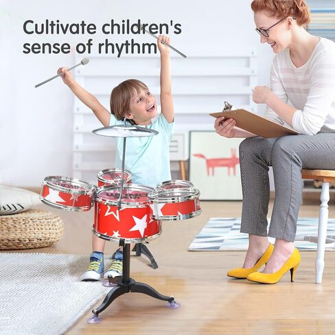 مجموعة طبول روك جاز للأطفال. مجموعة طبول صغيرة للتنوير بالموسيقى، لعبة هدية مثالية للأطفال والمراهقين والفتيان والفتيات in Kuwait