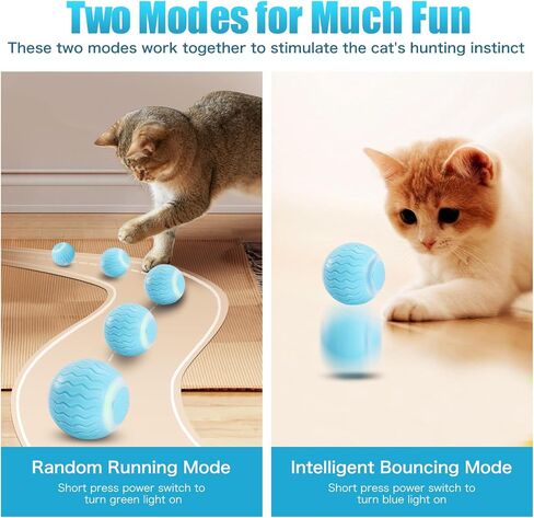 كرات لعبة القطط التفاعلية من ICYAIR، لعبة القطط المتحركة الذكية الأوتوماتيكية للعب الذاتي للقطط الداخلية، كرة دوارة قابلة لإعادة الشحن مع ضوء LED للقطط الصغيرة لممارسة المطاردة (أزرق) in Kuwait