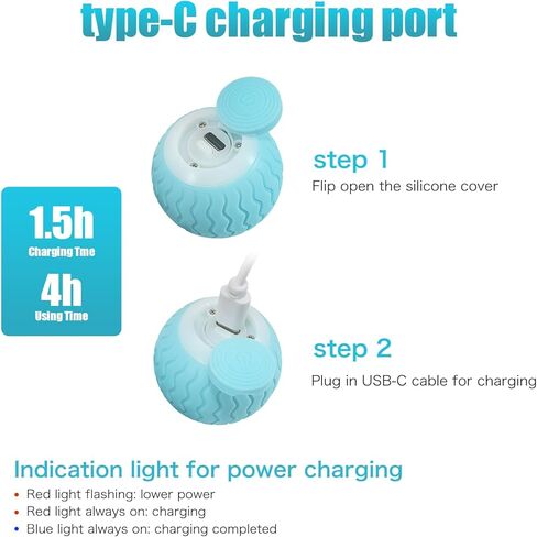 كرات لعبة القطط التفاعلية من ICYAIR، لعبة القطط المتحركة الذكية الأوتوماتيكية للعب الذاتي للقطط الداخلية، كرة دوارة قابلة لإعادة الشحن مع ضوء LED للقطط الصغيرة لممارسة المطاردة (أزرق) in Kuwait