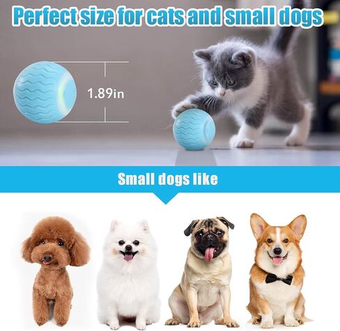 كرات لعبة القطط التفاعلية من ICYAIR، لعبة القطط المتحركة الذكية الأوتوماتيكية للعب الذاتي للقطط الداخلية، كرة دوارة قابلة لإعادة الشحن مع ضوء LED للقطط الصغيرة لممارسة المطاردة (أزرق) in Kuwait