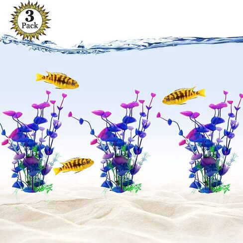 SunGrow Large 9 inch Artificial Plastic Plants, for African Frog, Turtle, Hermit Crab, Gecko, Blue, Purple and Green for Aquarium Betta & Guppies Tank Decorations in Saudi Arabia