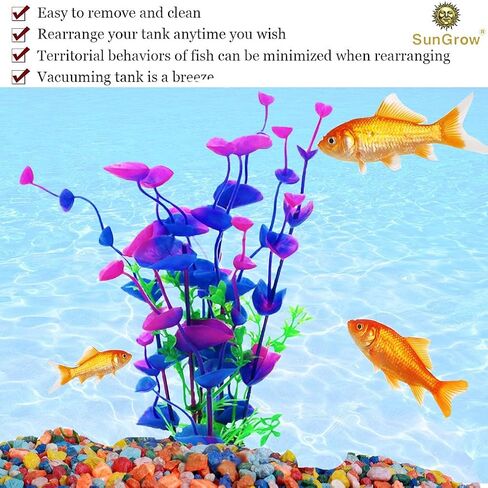SunGrow Large 9 inch Artificial Plastic Plants, for African Frog, Turtle, Hermit Crab, Gecko, Blue, Purple and Green for Aquarium Betta & Guppies Tank Decorations in Saudi Arabia