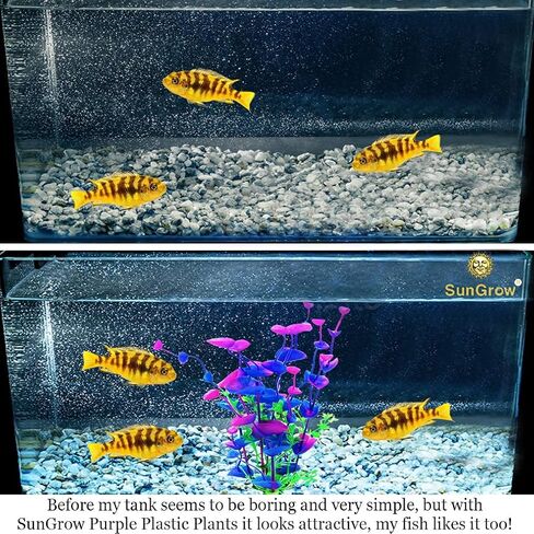 SunGrow Large 9 inch Artificial Plastic Plants, for African Frog, Turtle, Hermit Crab, Gecko, Blue, Purple and Green for Aquarium Betta & Guppies Tank Decorations in Saudi Arabia
