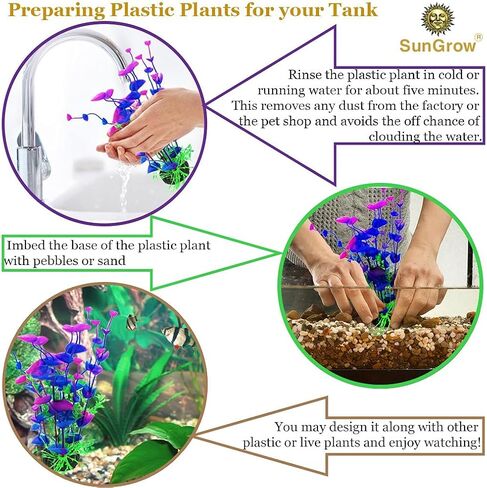 SunGrow Large 9 inch Artificial Plastic Plants, for African Frog, Turtle, Hermit Crab, Gecko, Blue, Purple and Green for Aquarium Betta & Guppies Tank Decorations in Saudi Arabia