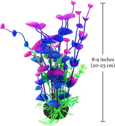 SunGrow Large 9 inch Artificial Plastic Plants, for African Frog, Turtle, Hermit Crab, Gecko, Blue, Purple and Green for Aquarium Betta & Guppies Tank Decorations in Saudi Arabia