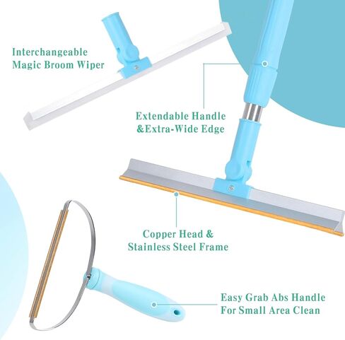 مزيل شعر الحيوانات الأليفة - مقبض إزالة شعر الحيوانات الأليفة، مشط السجاد والمكنسة الممسحة السحرية لإزالة الشعر - مكنسة سهلة لتنظيف فراء الكلاب والقطط وأداة تنظيف انسكابات الغبار للمنزل in Kuwait