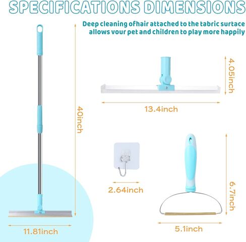 مزيل شعر الحيوانات الأليفة - مقبض إزالة شعر الحيوانات الأليفة، مشط السجاد والمكنسة الممسحة السحرية لإزالة الشعر - مكنسة سهلة لتنظيف فراء الكلاب والقطط وأداة تنظيف انسكابات الغبار للمنزل in Kuwait