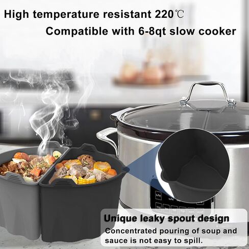 Slow Cooker Liners with Leaky Mouth Design, Cook Two Things at Once and Easy Clean, Crock Pot Divider, Suitable for 6-8QT Crock, Silicone Crock Pot Liners Oval in Saudi Arabia