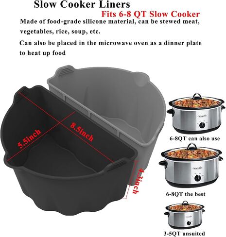 Slow Cooker Liners with Leaky Mouth Design, Cook Two Things at Once and Easy Clean, Crock Pot Divider, Suitable for 6-8QT Crock, Silicone Crock Pot Liners Oval in Saudi Arabia