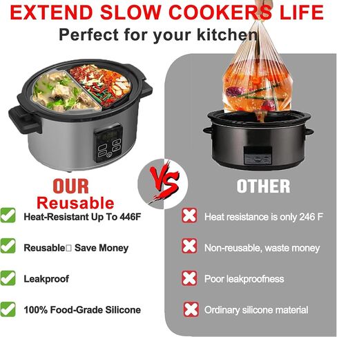 Slow Cooker Liners with Leaky Mouth Design, Cook Two Things at Once and Easy Clean, Crock Pot Divider, Suitable for 6-8QT Crock, Silicone Crock Pot Liners Oval in Saudi Arabia