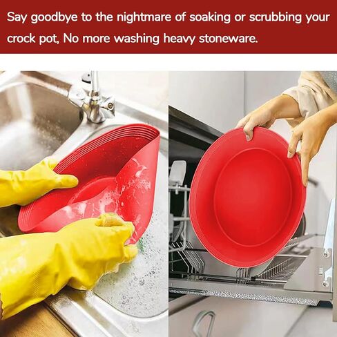بطانات الطبخ البطيئة تناسب وعاء الفخار من 7 إلى 8 كيو تي، بطانات/أكياس كبيرة الحجم قابلة لإعادة الاستخدام، آمنة للاستخدام في غسالة الأطباق، صواني الطبخ المصنوعة من السيليكون خالية من مادة BPA (قطعتان - أحمر) in Kuwait