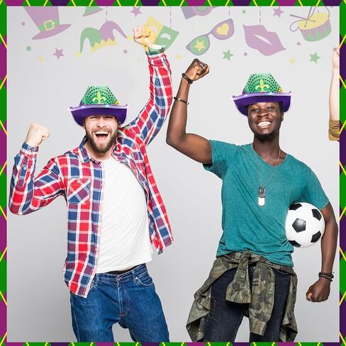 6 قطع من قبعة فيدورا LED المضيئة بالترتر من Mardi Gras، قبعة زي رعاة البقر بالترتر الوامض من Mardi Gras مع ترتر ذهبي أخضر أرجواني لهدايا حفلات Mardi Gras، مقاس 14.96 × 11.42 × 4.33 بوصة in Kuwait