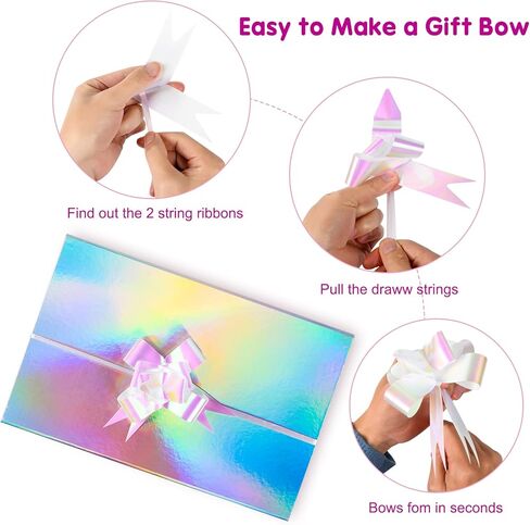 20 قطعة من أقواس سحب الهدايا المجسمة باللون الأبيض من Giiffu - عرض 4 بوصات، شريط أبيض قزحي كبير من أجل ديكور الزفاف، هدايا عيد الميلاد، هدايا عيد الفصح والهدايا in Kuwait