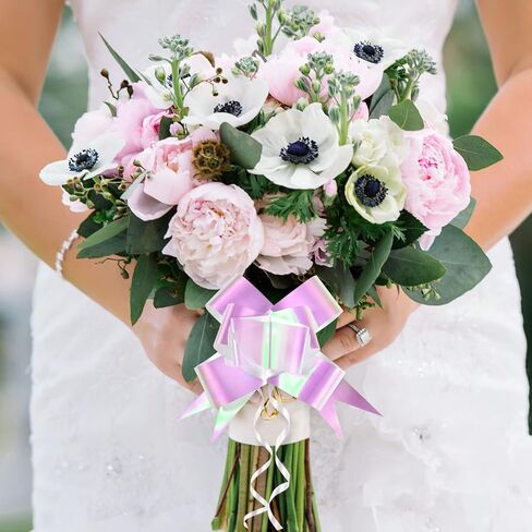 20 قطعة من أقواس سحب الهدايا المجسمة باللون الأبيض من Giiffu - عرض 4 بوصات، شريط أبيض قزحي كبير من أجل ديكور الزفاف، هدايا عيد الميلاد، هدايا عيد الفصح والهدايا in Kuwait