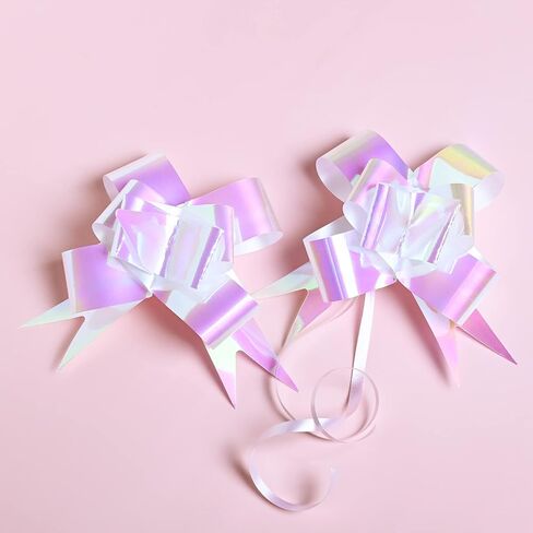 20 قطعة من أقواس سحب الهدايا المجسمة باللون الأبيض من Giiffu - عرض 4 بوصات، شريط أبيض قزحي كبير من أجل ديكور الزفاف، هدايا عيد الميلاد، هدايا عيد الفصح والهدايا in Kuwait