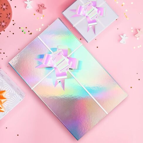 20 قطعة من أقواس سحب الهدايا المجسمة باللون الأبيض من Giiffu - عرض 4 بوصات، شريط أبيض قزحي كبير من أجل ديكور الزفاف، هدايا عيد الميلاد، هدايا عيد الفصح والهدايا in Kuwait