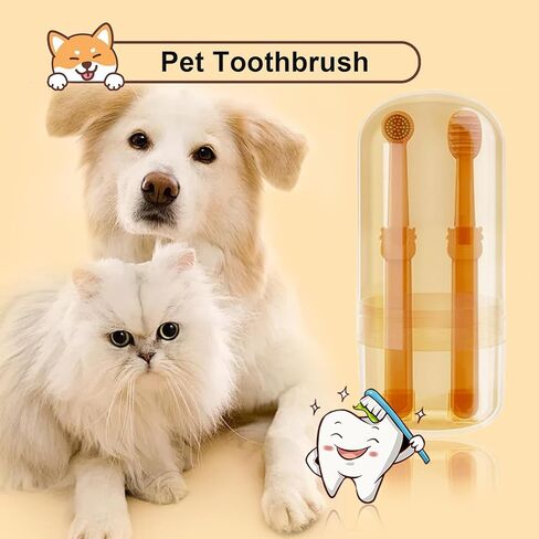 فرشاة أسنان للكلاب: فرشاة أسنان من السيليكون للحيوانات الأليفة، مجموعة تنظيف أسنان القطط مع كوب تخزين، فرشاة تنظيف لسان الكلاب والقطط بزاوية 360 درجة، العناية بالأسنان للحيوانات الأليفة الصغيرة in Kuwait