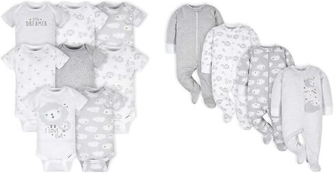 Gerber Baby Neutral 8-pack Short Sleeve Onesies and 4-Pack Sleep 'N Play Clothing Bundle, Bear, Newborn in Saudi Arabia