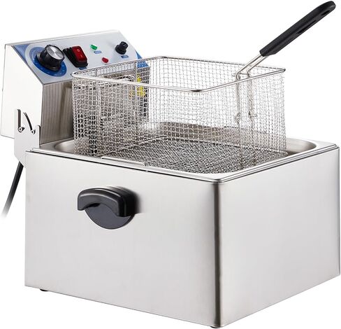 مقلاة عميقة تجارية مع سلة، مقلاة كهربائية عميقة سعة 11 لتر/10 QT، مقلاة زيت ديك رومي من الفولاذ المقاوم للصدأ بسمك 0.6 مم مع خزان واحد، مثالية للاستخدام التجاري أو المنزلي in Kuwait