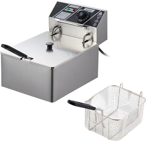 مقلاة عميقة تجارية مع سلة، مقلاة كهربائية عميقة سعة 11 لتر/10 QT، مقلاة زيت ديك رومي من الفولاذ المقاوم للصدأ بسمك 0.6 مم مع خزان واحد، مثالية للاستخدام التجاري أو المنزلي in Kuwait